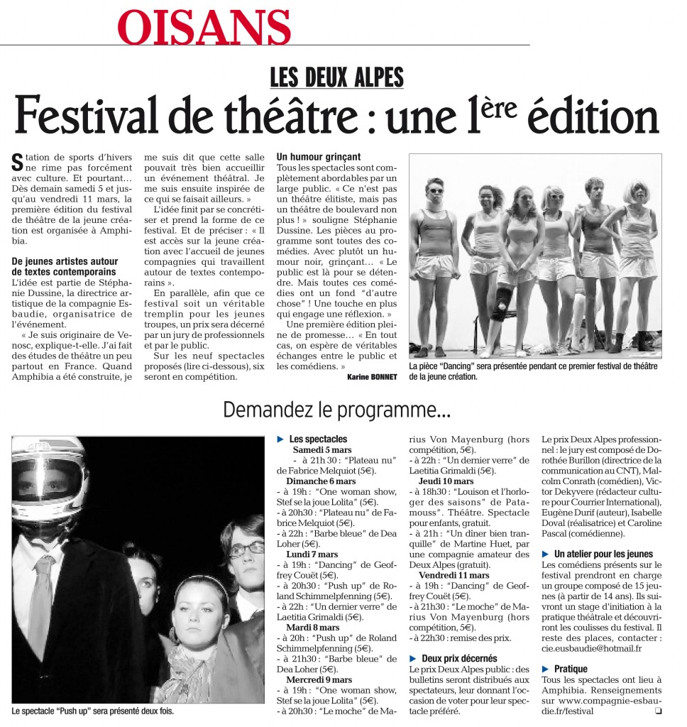 4 mars 2011 - Prix 2 Alpes de la jeune création - Article du Dauphiné Libéré
